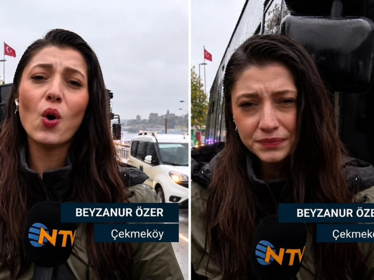 NTV Muhabiri canlı yayında zor anları: İETT otobüsünün aynası çarptı