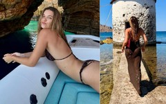 Afra Saraçoğlu minik bikinisiyle Yunan adası Patmos'ta tatil pozları verdi