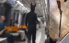 Metroda elinde tüfekle gezen tavşan kostümlü kişi gözaltına alındı