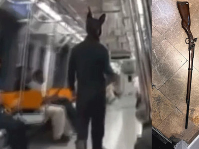 Metroda elinde tüfekle gezen tavşan kostümlü kişi gözaltına alındı
