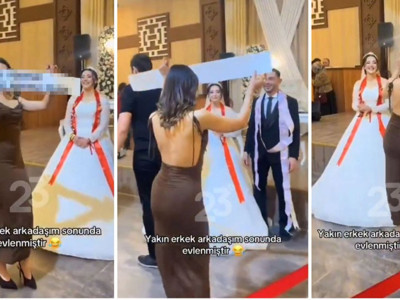 Düğünde kadın davetlinin gelin ve damada karşı açtığı pankart olay oldu
