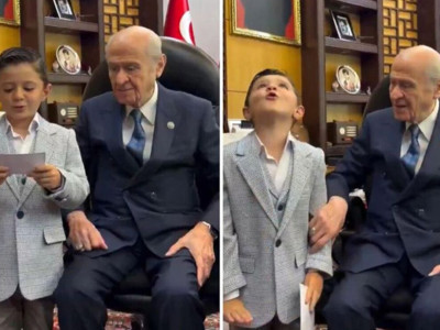 Küçük öğrenci bir anda ulumaya başlayınca Devlet Bahçeli şaşkına döndü