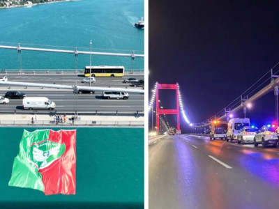 FSM Köprüsü'ndeki Amedspor bayrağına gece boyunca polis koruması