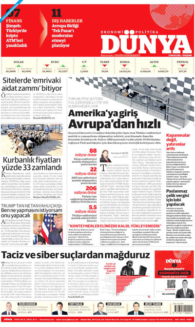 Dünya Gazetesi Manşeti