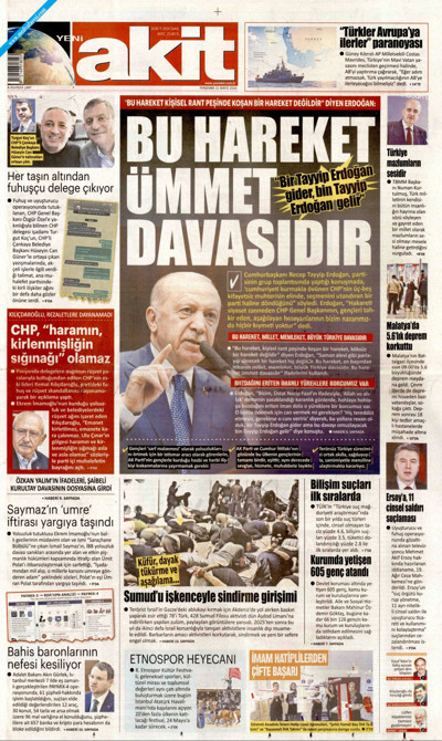 Yeni Akit Gazetesi Manşeti