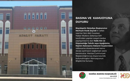 Manisa Barosu’ndan Yeni Akit Haber Müdürü hakkında suç duyurusu