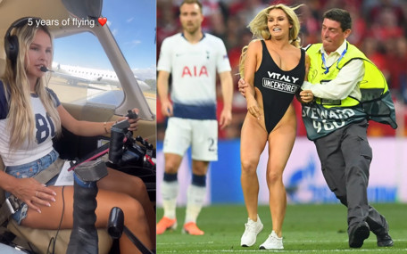 Liverpool maçında sahaya mayoyla giren Kinsey Wolanski pilot oldu göklerde uçuyor