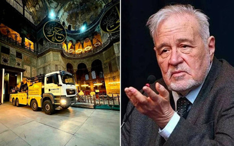 Ayasofya'ya vinç sokulmasına İlber Ortaylı'dan tepki: Cahilin cüreti ...