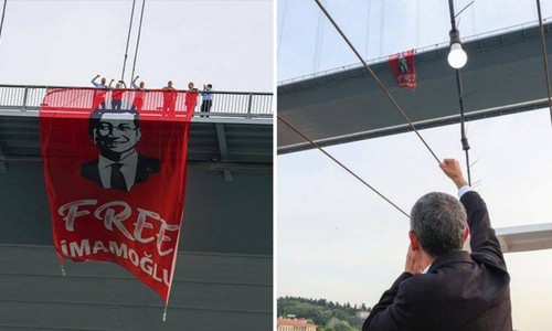 CHP'li vekillerin Boğaz Köprüsü'ne astığı İmamoğlu pankartı indirildi, Savcılık soruşturma başlattı
