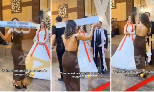 Düğünde kadın davetlinin gelin ve damada karşı açtığı pankart olay oldu