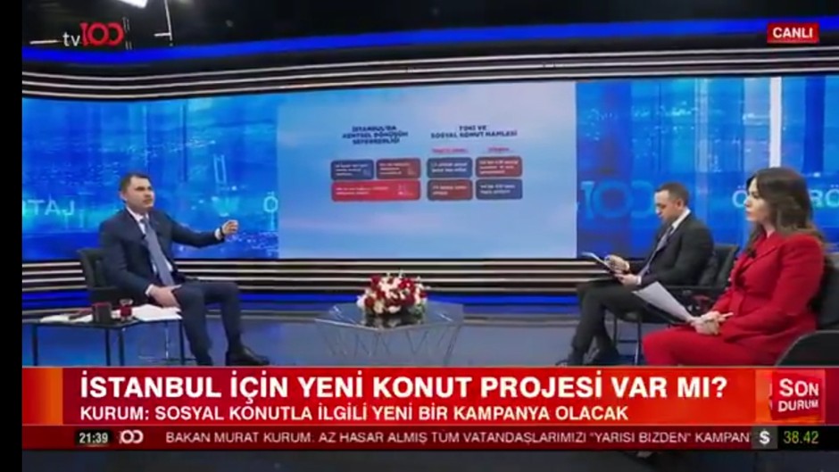 Murat Kurum tv100 canlı yayınında ev almak isteyenlere müjdeyi verdi