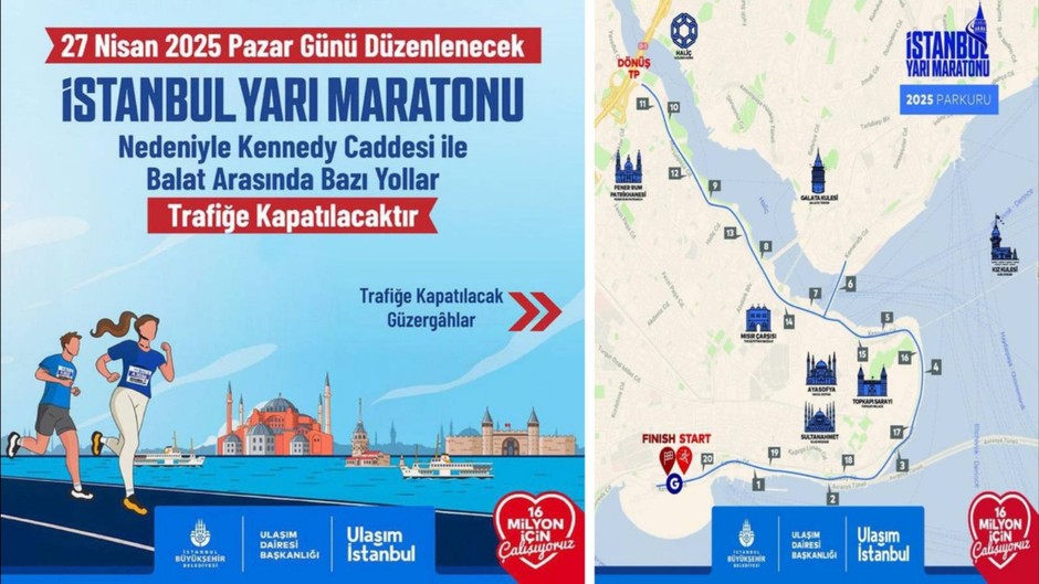27 Nisan İstanbul yarı maratonu için hangi yollar trafiğe kapatıldı?