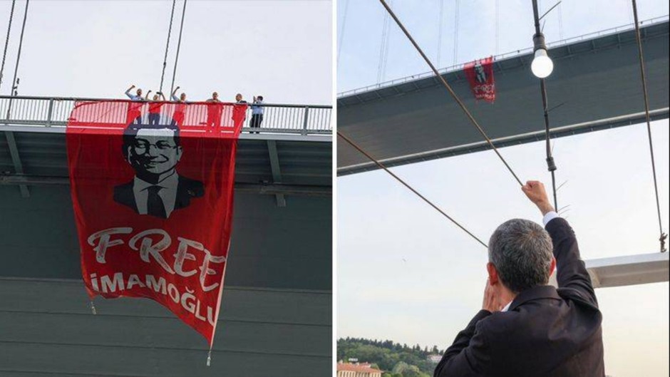 CHP'li vekillerin Boğaz Köprüsü'ne astığı İmamoğlu pankartı indirildi, Savcılık soruşturma başlattı