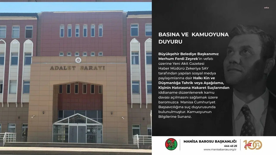 Manisa Barosu’ndan Yeni Akit Haber Müdürü hakkında suç duyurusu