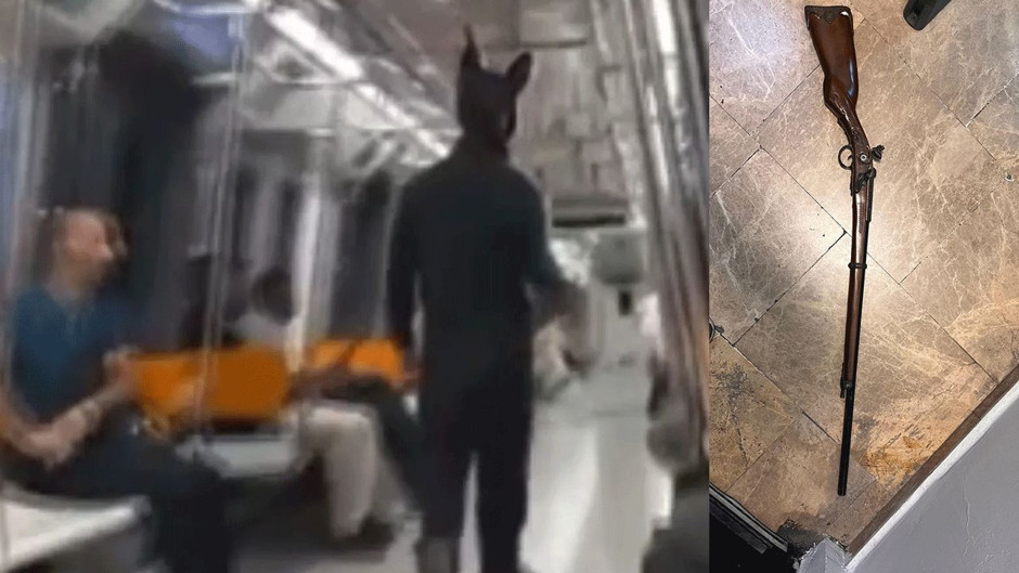 Metroda elinde tüfekle gezen tavşan kostümlü kişi gözaltına alındı