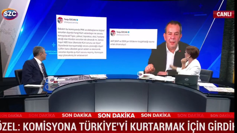 Özgür Özel Tanju Özcan'ın sözleri ekranda uzun kalınca Sözcü TV sunucusuna fırça attı