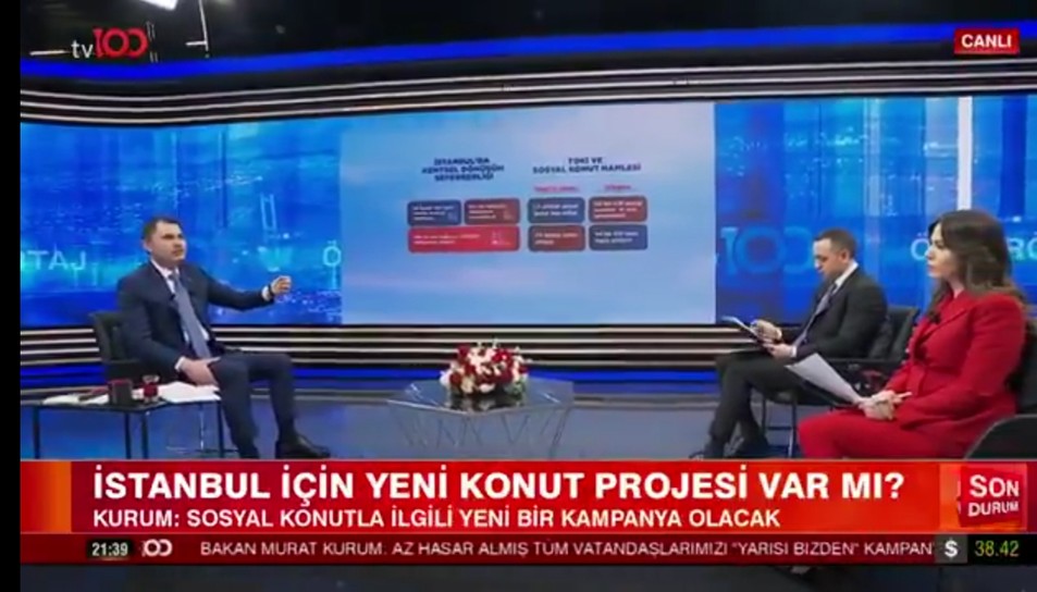 Murat Kurum tv100 canlı yayınında ev almak isteyenlere müjdeyi verdi