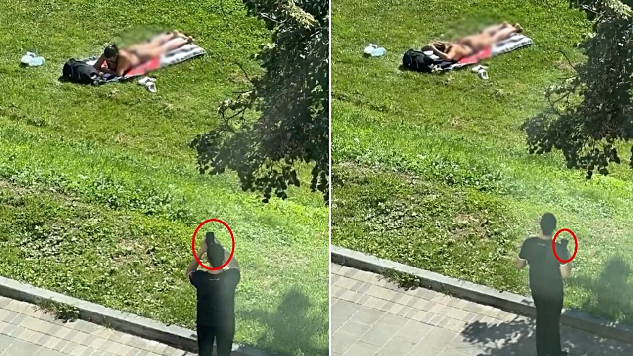 Güneşlenen kadını gizlice görüntüledi! Parkta tepki çeken anlar